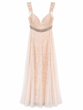 Sherri Hill 50927 Blush Lace Evening Gown with Beaded Waist
